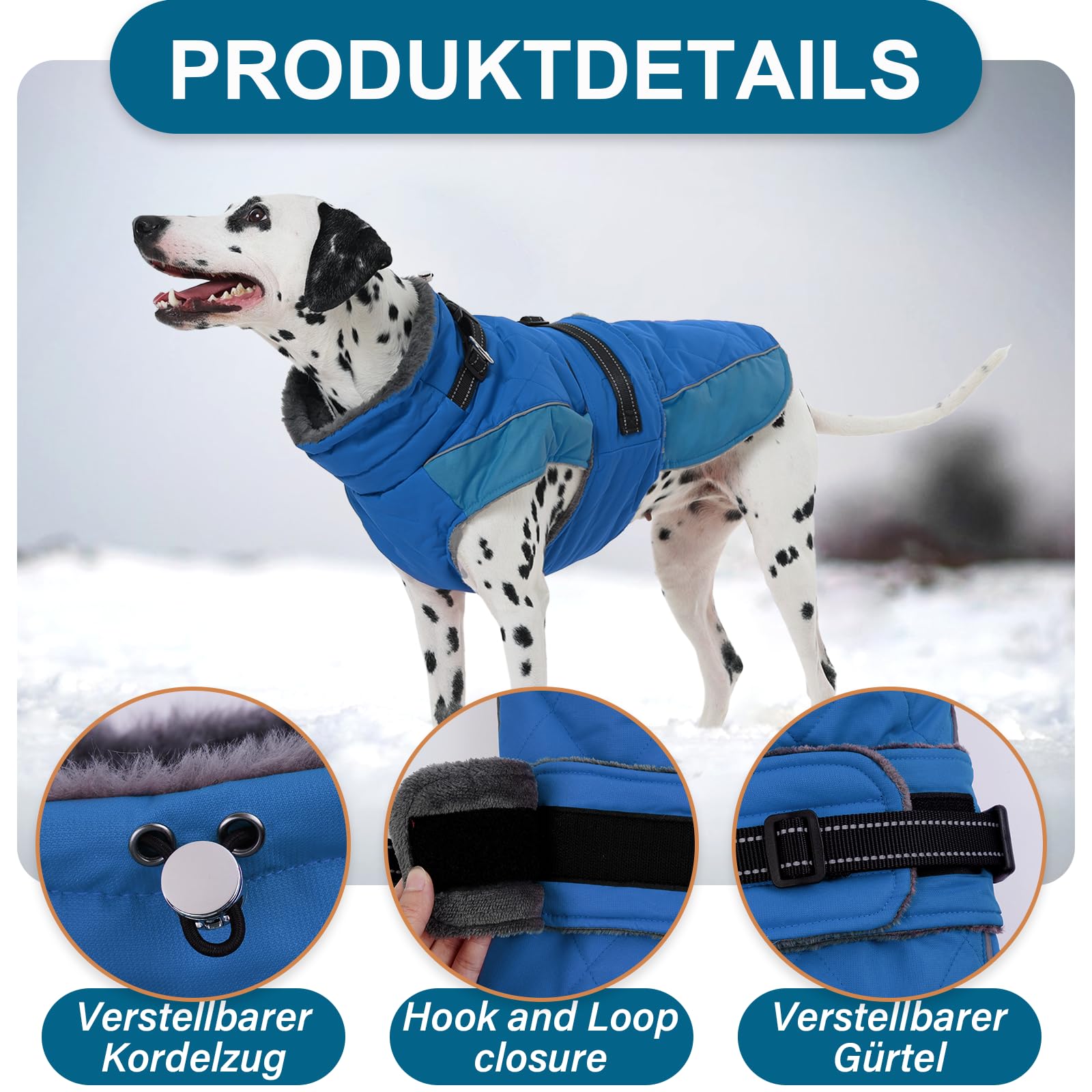 Cappotto invernale per cani di grandi dimensioni, impermeabile, con colletto alto e strisce riflettenti, giacca per cani per la stagione fredda, cappotto invernale per cani tedeschi, sera