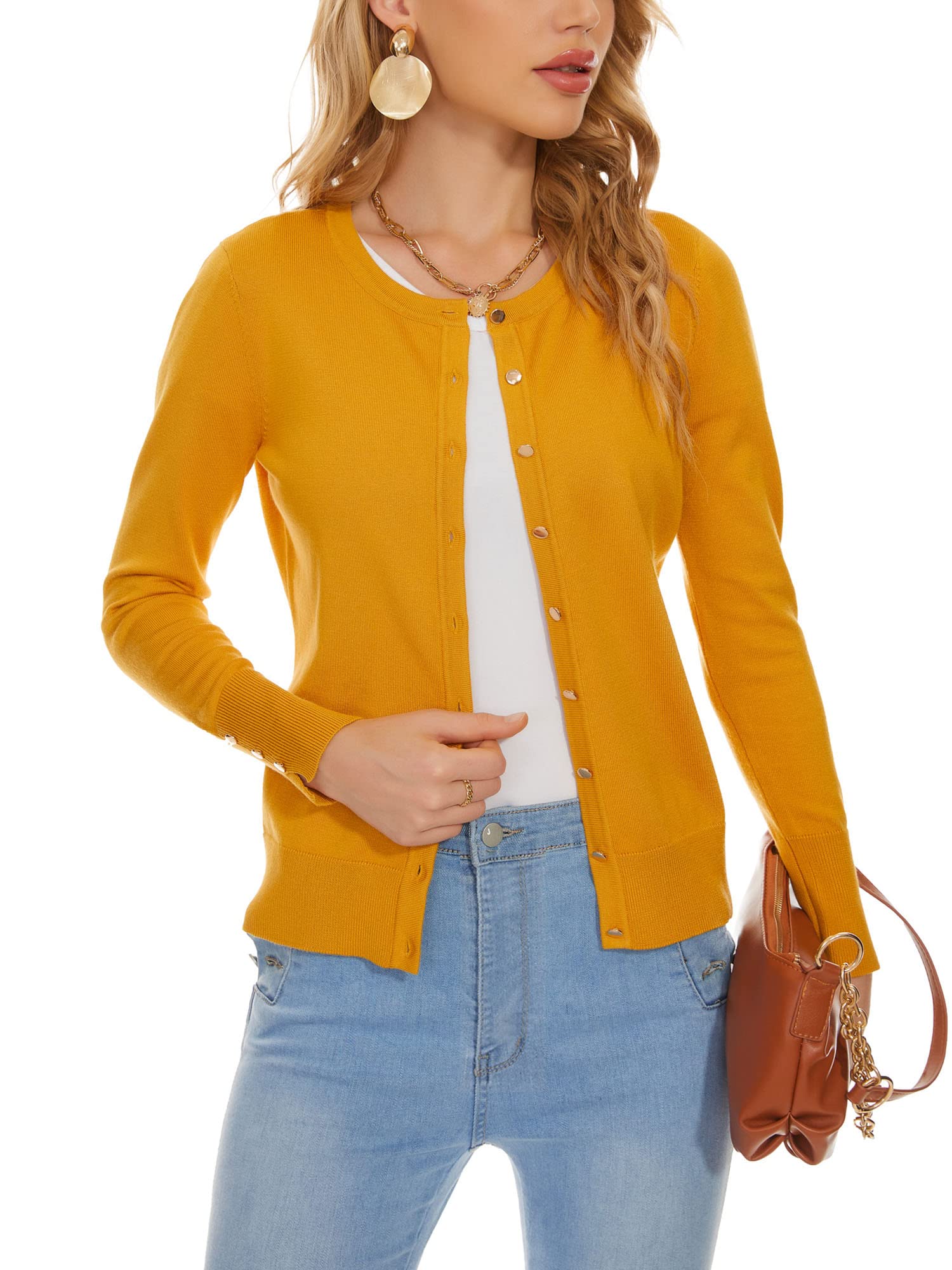 Spicy Sandia Button Down Crewneck Cardigan Sweaters for Women