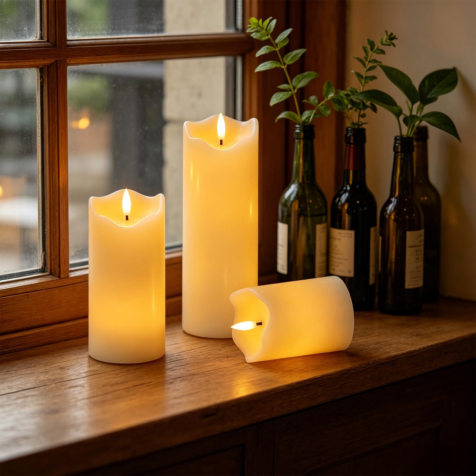 Eldnacele Candele cilindriche a pilastro senza fiamma a batteria, con telecomando a 10 tasti e timer, confezione da 3 candele a LED in vera cera, con stoppino tremolante, luce calda tremolante