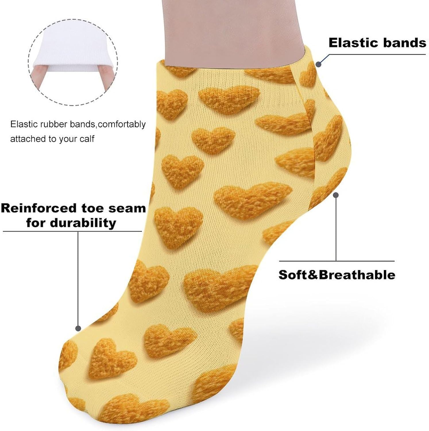 Chicken Nuggets Fried Heart Socks for Men Women 5 Pairs Ankle Socks