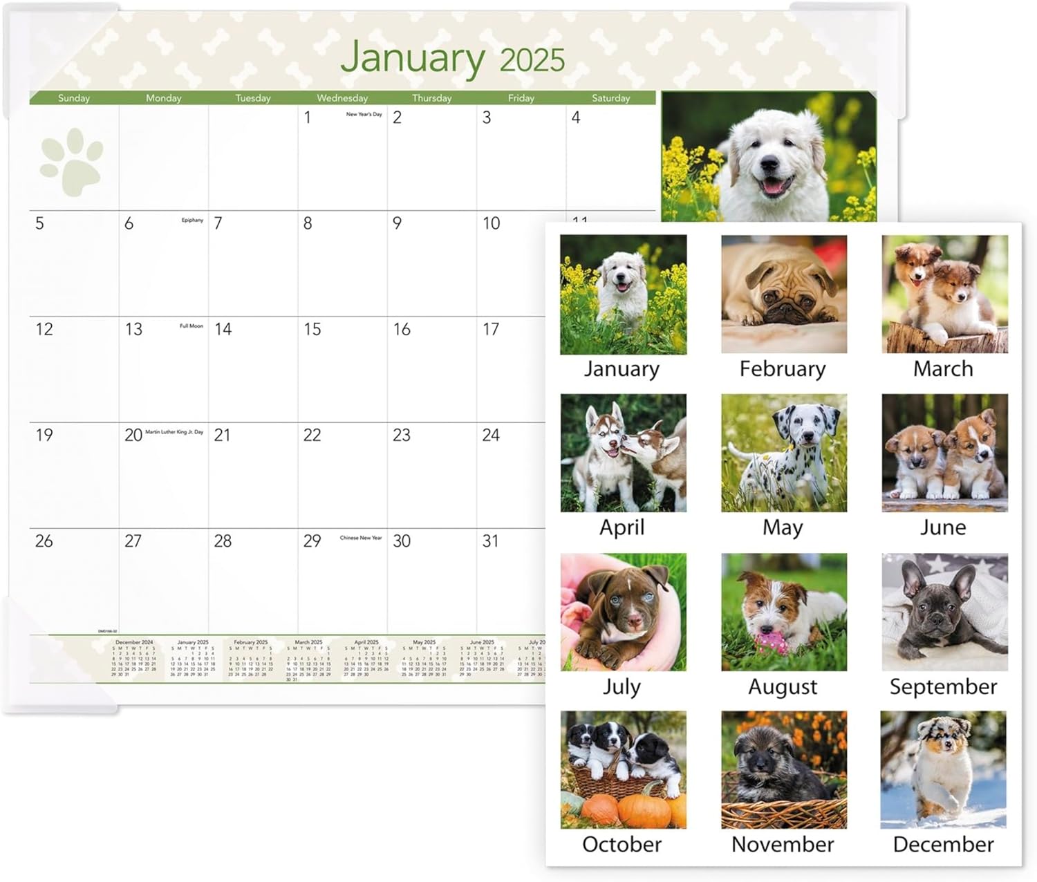 2025 AT-A-GLANCE® Puppies Monthly Desk Pad, 21-3/4" x 17", Animals, January 2025 To December 2025, DMD16632