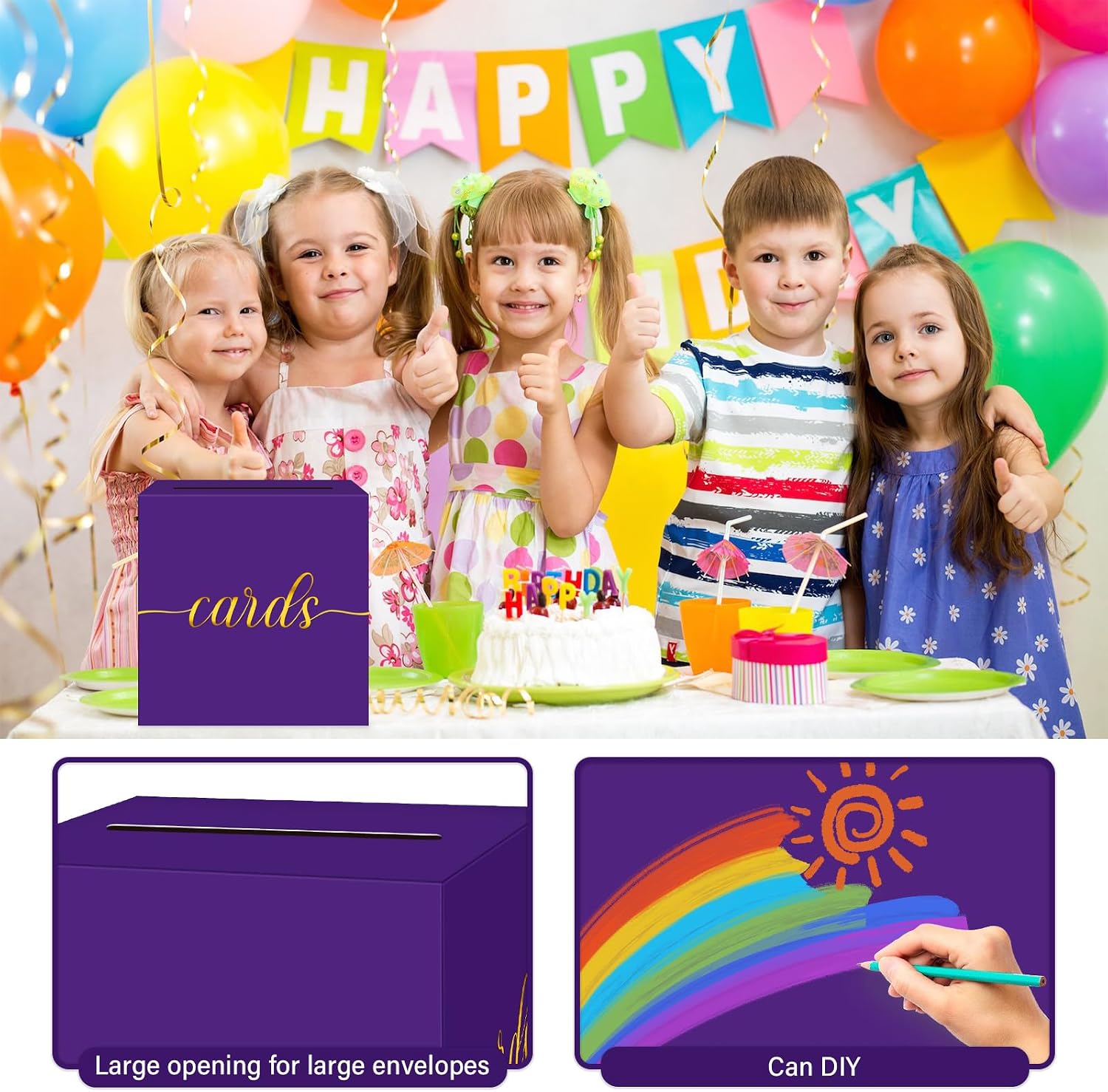 Purple and Gold Foil Card Box for Party, 8.7", 1 Pack image 4