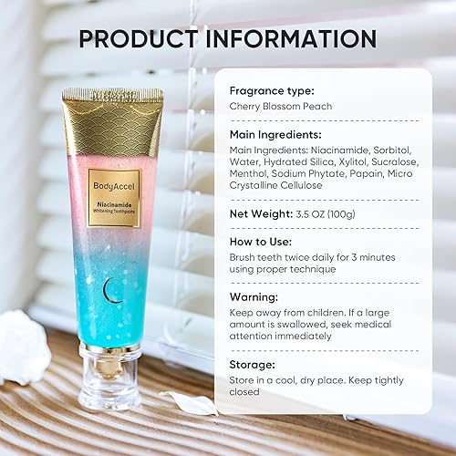 Miniatura 8 de BodyAccel Pasta de dientes blanqueadora con Niacinamida  Pasta de dientes blanqueadora natural con Niacinamida, fórmula suave para dientes más
