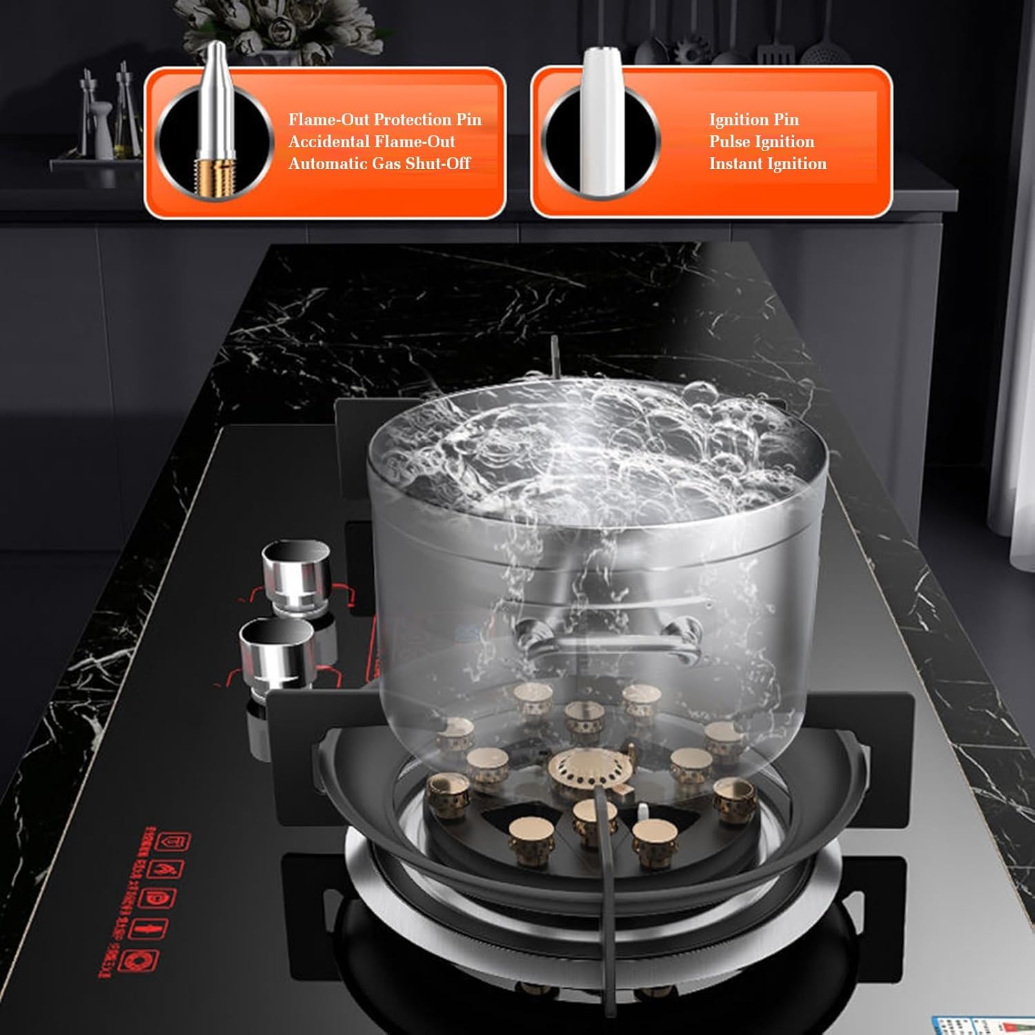 Gas Stove 75cm,7.6KW Nine-cavity High-fire Timer,Catering Indoor Regulators,Accidental Flameout Protection Device,for Natural Gas/liquefied Petroleum(LPG)