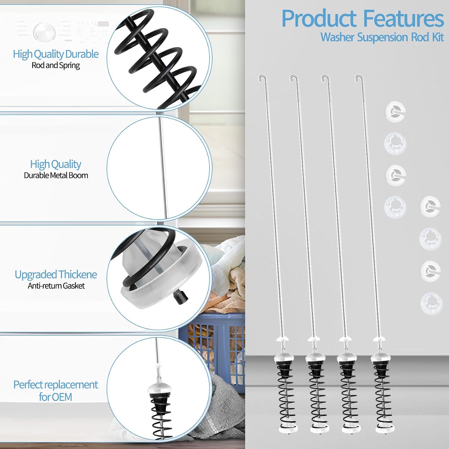 MVW7232HW1 MVW7230HW0 MVW7232HW0 MVW7232HW2 Washer Suspension Rods | Fit for Maytag Whirlpool Washer WTW7120HW0 WTW8127LC0 MVW7230HC0 MVW7230HC1 MVW7230HW1 MVW7232HC0 MVW7232HC2 MVW7232HW1