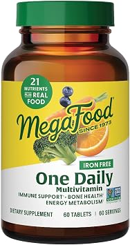 MegaFood One Daily Iron Free Multivitamin for Adults, 60 Tablets | Multivitamin for Women and Men, Immune Support Supplement, Cellular Energy, Muscle & Bone Health, Vegetarian, 60 Servings