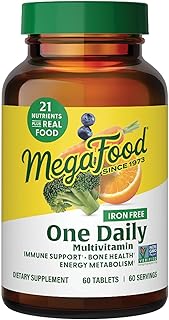 MegaFood One Daily Iron Free Multivitamin - Multivitamin for Women and Men - with Real Food - Immune Support Supplement - Bone Health - Energy Metabolism - Vegetarian; Non-GMO; No Iron - 60 Tablets