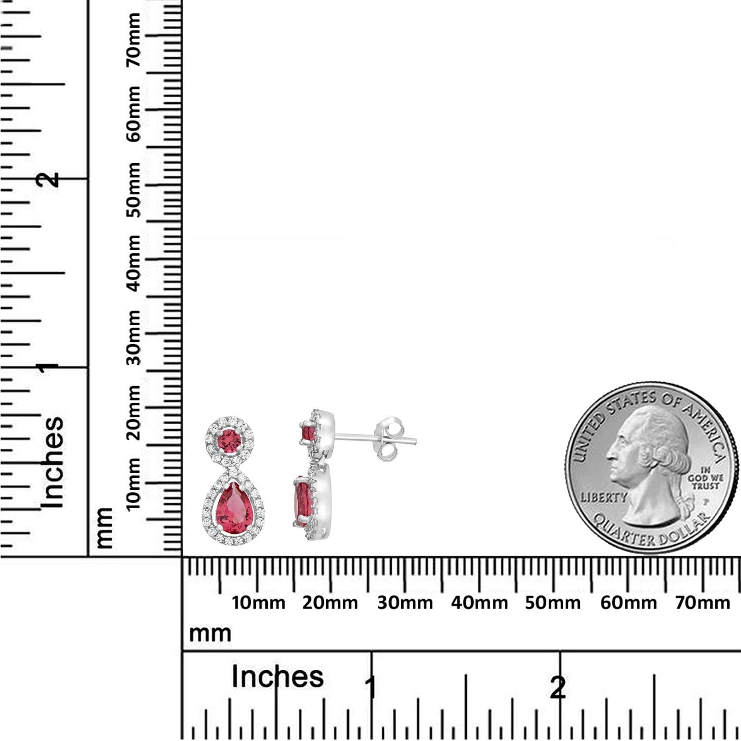 AVORA 925 Sterling Silver Birthstone Pear-shaped Simulated Diamond CZ Halo Dangle Earrings