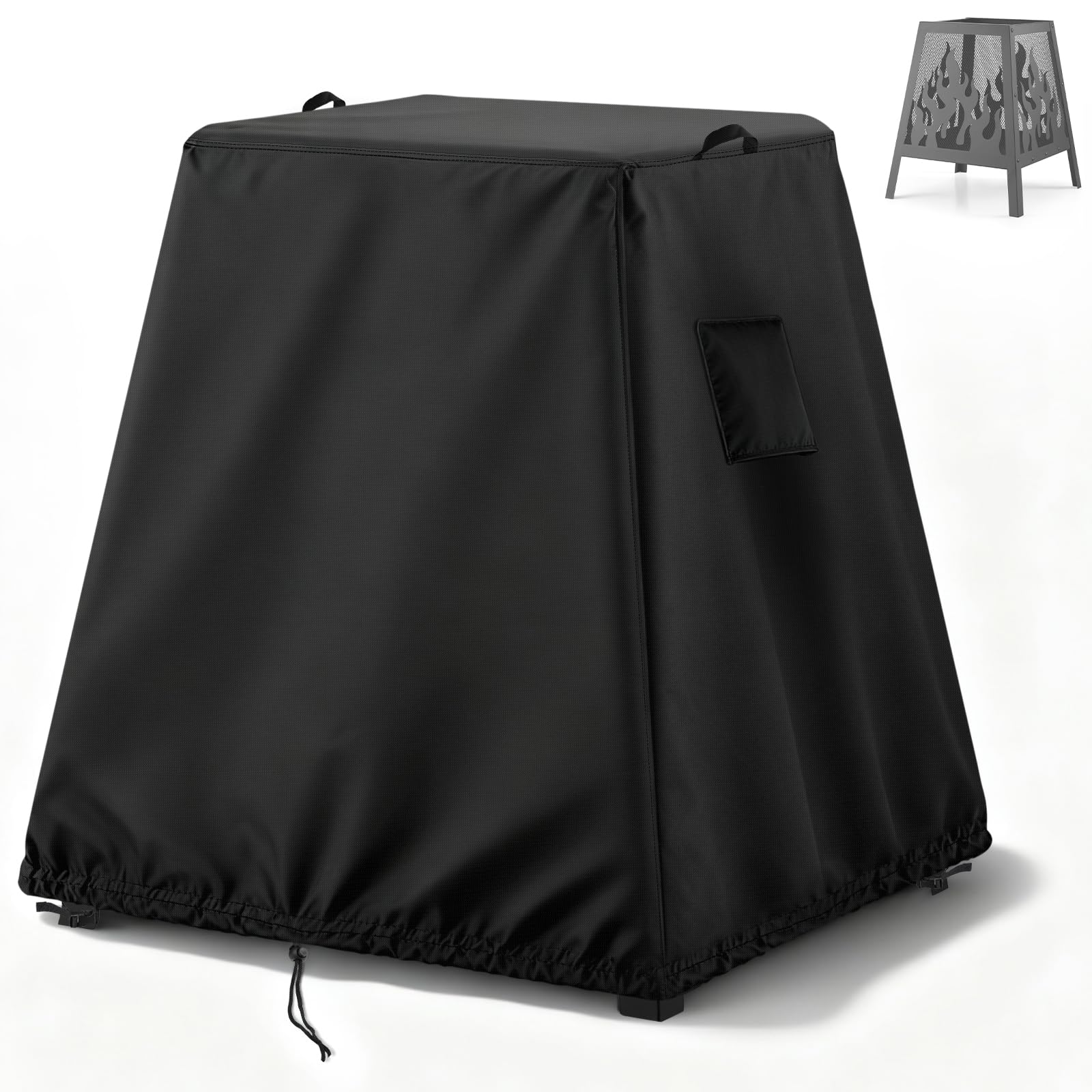 Fenghome Fire Pit Cover, Waterproof Square Fire Pit Cover with Adjustable Hem for Garden Furniture Fire Pit Table Heavy Duty Windproof Outdoor Fireplace Cover-76x76x63cm (Black) — view 12