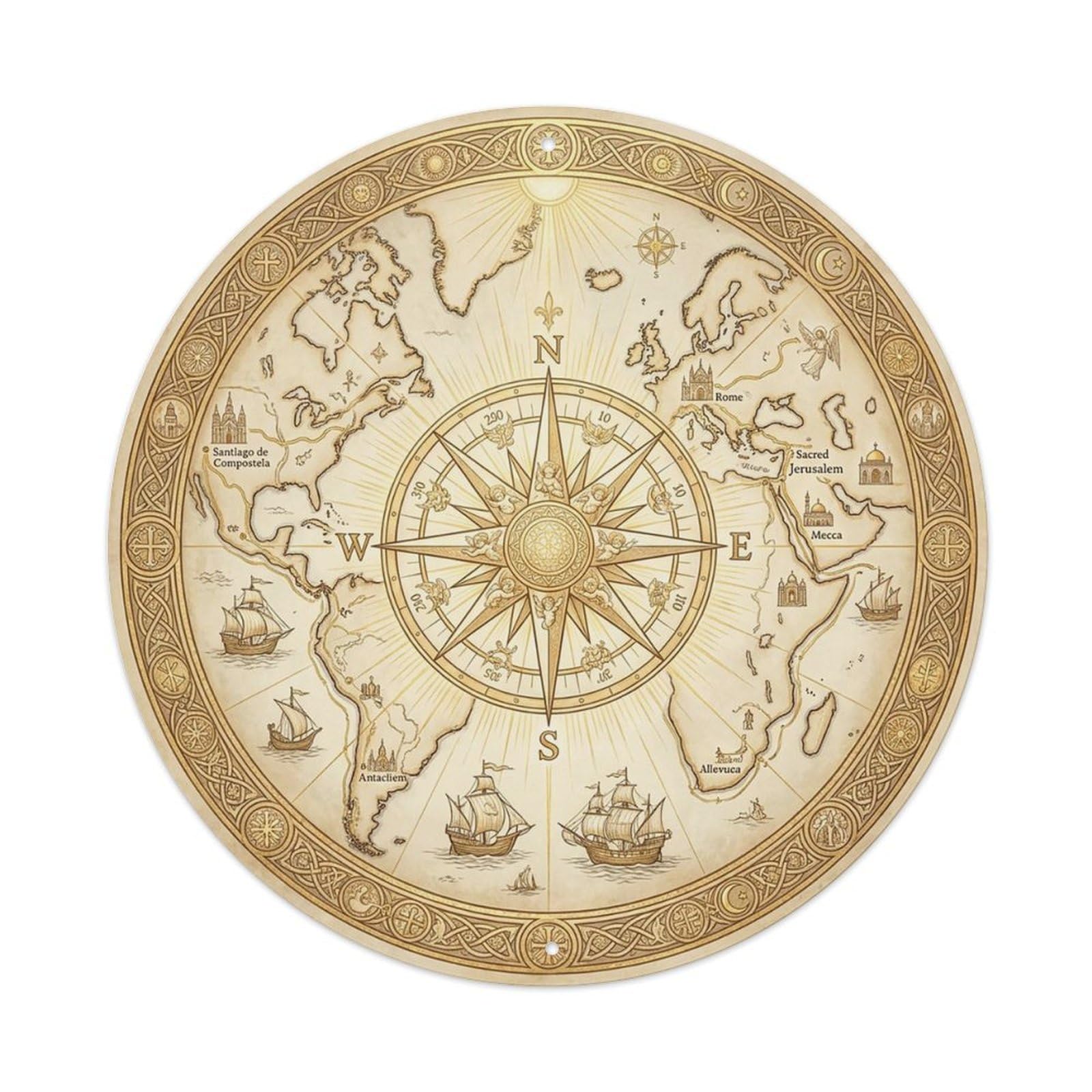 Vintage Nautical Compass World Map Wayfarer Guide Metal Tin Sign