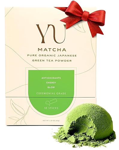 Yu Tea Organic Ceremonial Grade Matcha Powder, paquetes instantáneos  Embalado con antioxidantes, L-teanina y cafeína natural  Polvo de matcha