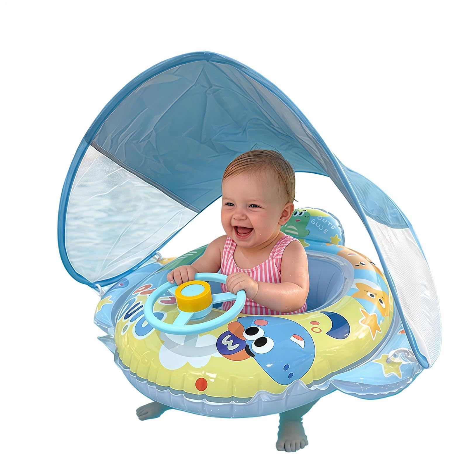 Flotador Infantil de Piscina con toldo Volante de Dinosaurio Inflable | Natación Infantil Verano Para playa vacaciones parque acuático lago río viaje accesorio fotográfico