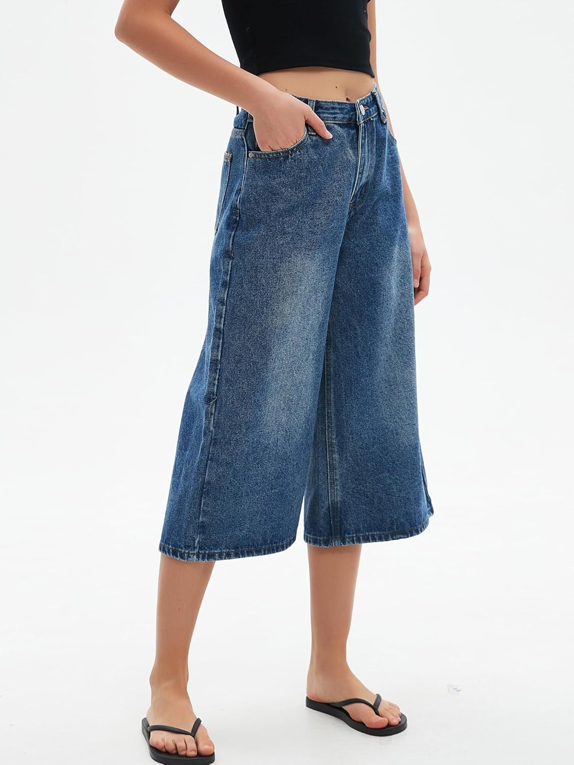 LifeShe Wide Leg Cropped Jeans for Women Low Rise Baggy Capris Jean Summer Straight Leg Loose Denim Pants - Image 4