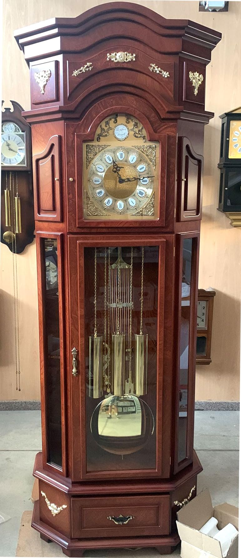Reloj de antesala 3 MELODIAS Reloj de pie, Reloj de antesala, Reloj de carillón Westminster, Reloj pie con maquinaria mecánica 7días, Color Madera y Cristal. 208x74x32cm