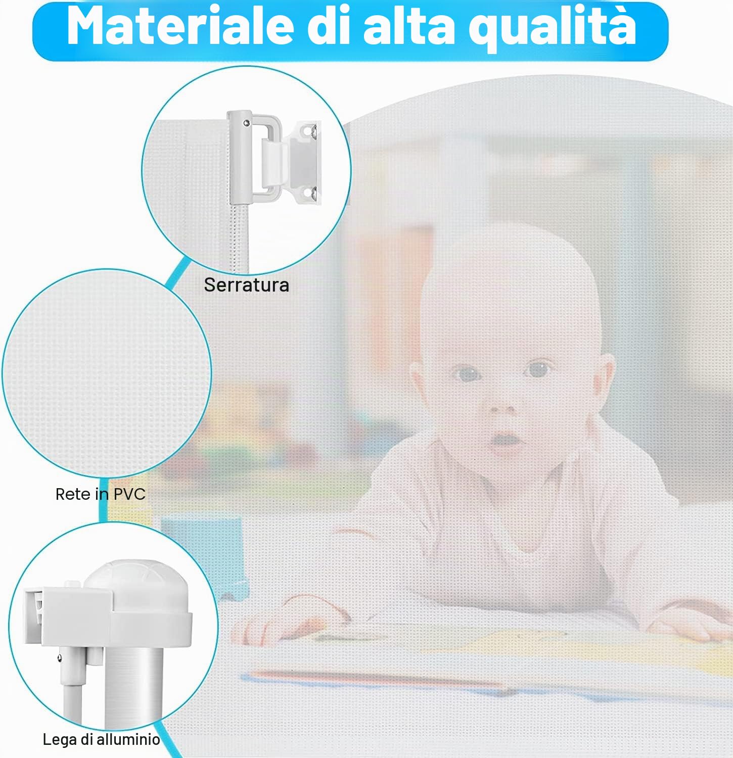 Cancelletto Estensibile per Scale 0-180 cm Cancello a Rullo per Bambini e Animali Cancello Protettivo Retrattile Adatto per Porte/Interni ed Esterni, Bianco