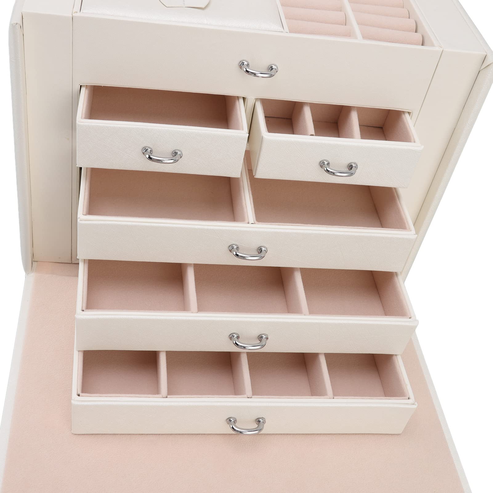 Joyero de Cuero Sintético | Capas múltiples de gran capacidad con espejo, para organizador de accesorios para el hogar para mujeres