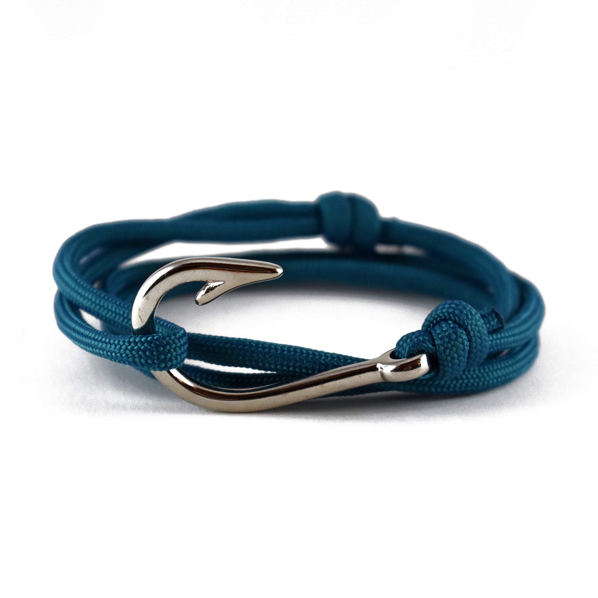 Riptide Vibes Adjustable Fish Hook Bracelet - Made in USA with 550 Military Paracord - 15% Donated to Marine Wildlife Conservation - Silver or Black Hook
