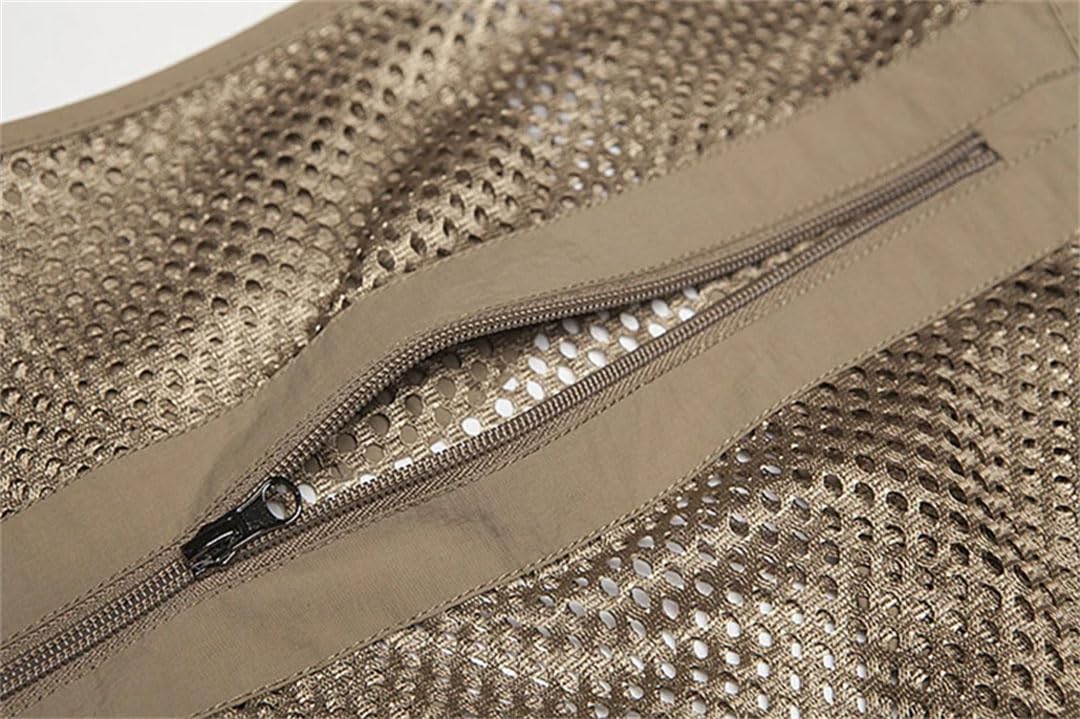 Chaleco táctico de pesca para hombre, con múltiples bolsillos, de malla, sin mangas