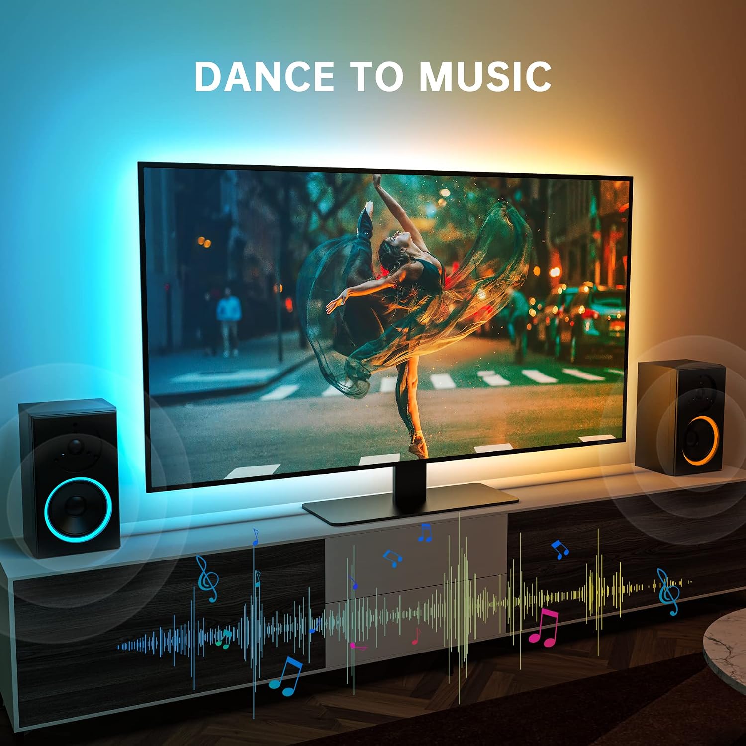 sylvwin LED Lights for TV 65-75in,14.3ft USB TV Led Backlight with Music Sync,RGB Led Strip Lights with Bluetooth Remote,Room Led Lights for Bedroom,HDTV,Home Theater,Gaming Room Ambient Lighting