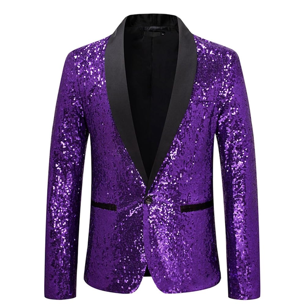 Blazer alla moda con paillettes da uomo a collo scialle slim fit giacca  formale veston blazer casual elegante per matrimonio festa cosplay  discoteca party club carnevale giacca discoteca uomo, viola., : Amazon.it:
