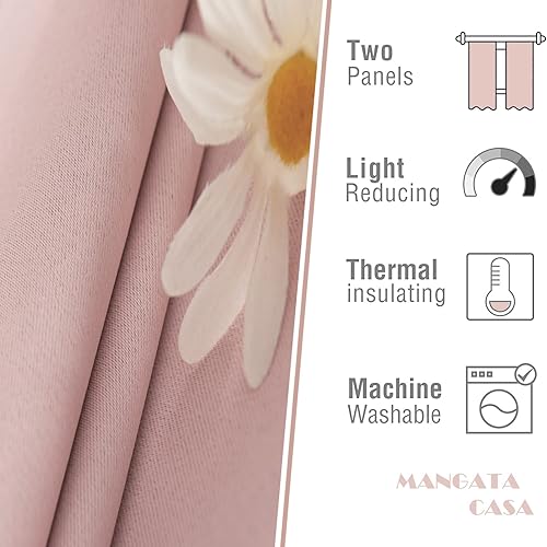 Miniatura 5 de MANGATA CASA Cortinas opacas rosas con ojales, 2 paneles para dormitorio, cortinas de ventana para sala de estar, cortinas térmicas oscuras (rosa,