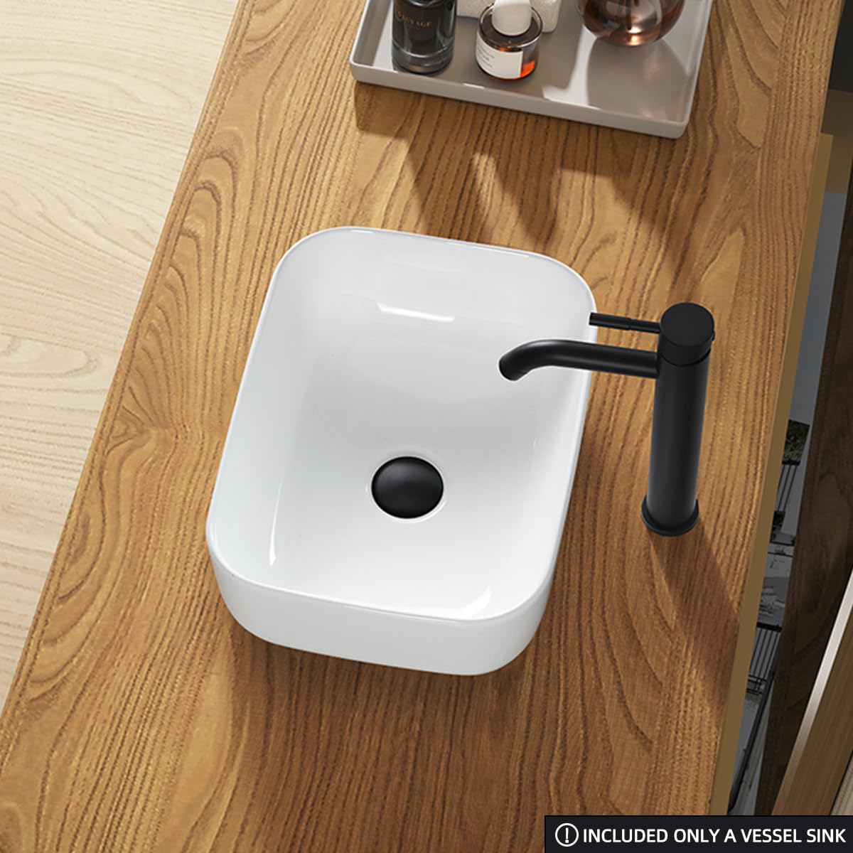 Fregadero de cerámica blanca de 16 x 12 x 5.5 pulgadas, cuenco para lavabo de baño, diseño curvado suave, duradero y fácil de instalar y limpiar