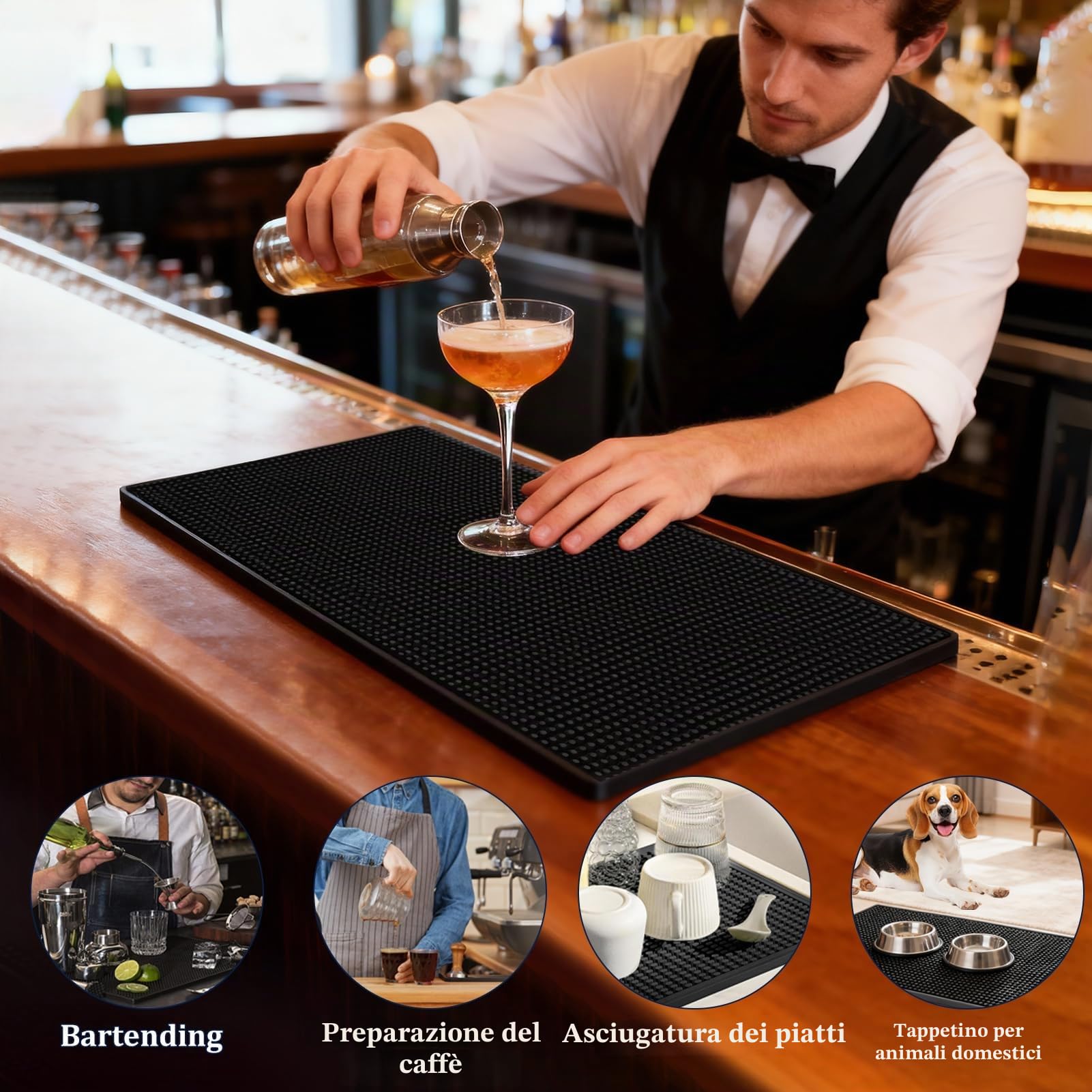 4 tappetini da bar per controsoffitto, 45 x 30 cm, in PVC, per asciugare il caffè, antiscivolo, impermeabile, durevole, per baristi, per la cucina, per animali domestici e caffè