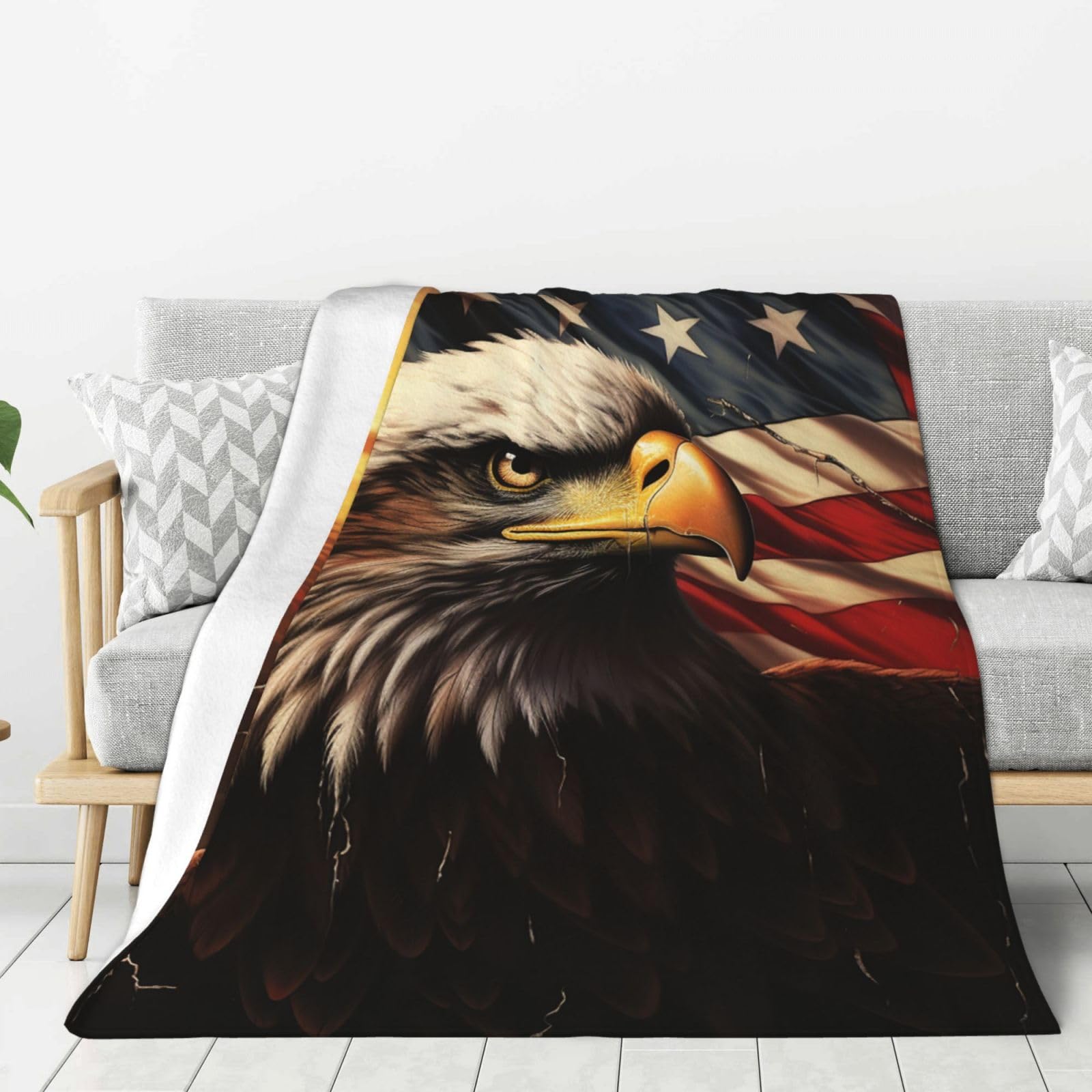 Flag and Eagle Throw Blanket Plush Flannel Fleece Blanket, Soft Lightweight Cozy Blankets 80"X60" for Bed Couch Sofa Travel