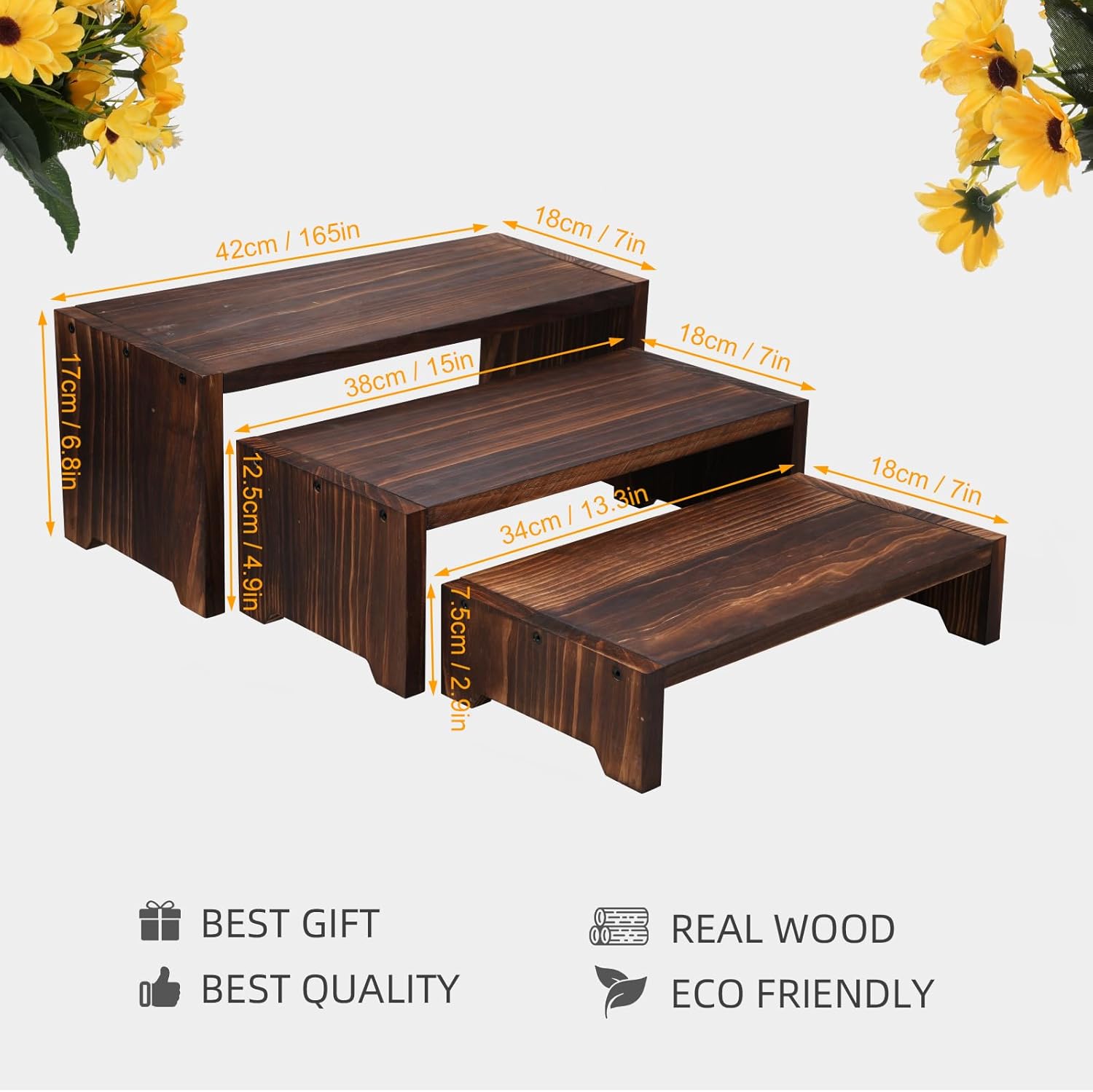 3-Tier Wooden Cupcake Stand & Display Risers, for Food Desserts & More, Sturdy & Reusable - Image 3