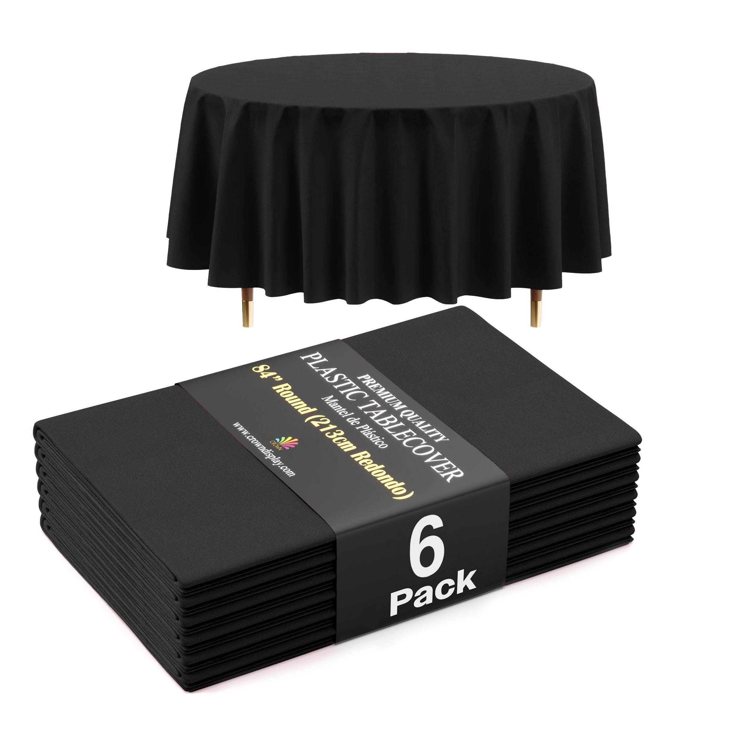 Exquisite 66% Thicker Premium Black Round Tablecloth 0.5 Mil 6 Pack Plastic Table Cloth 84 Inch Round Plastic Tablecloth Won't Tear Easily Like Cheap Thin Brands โ image 1