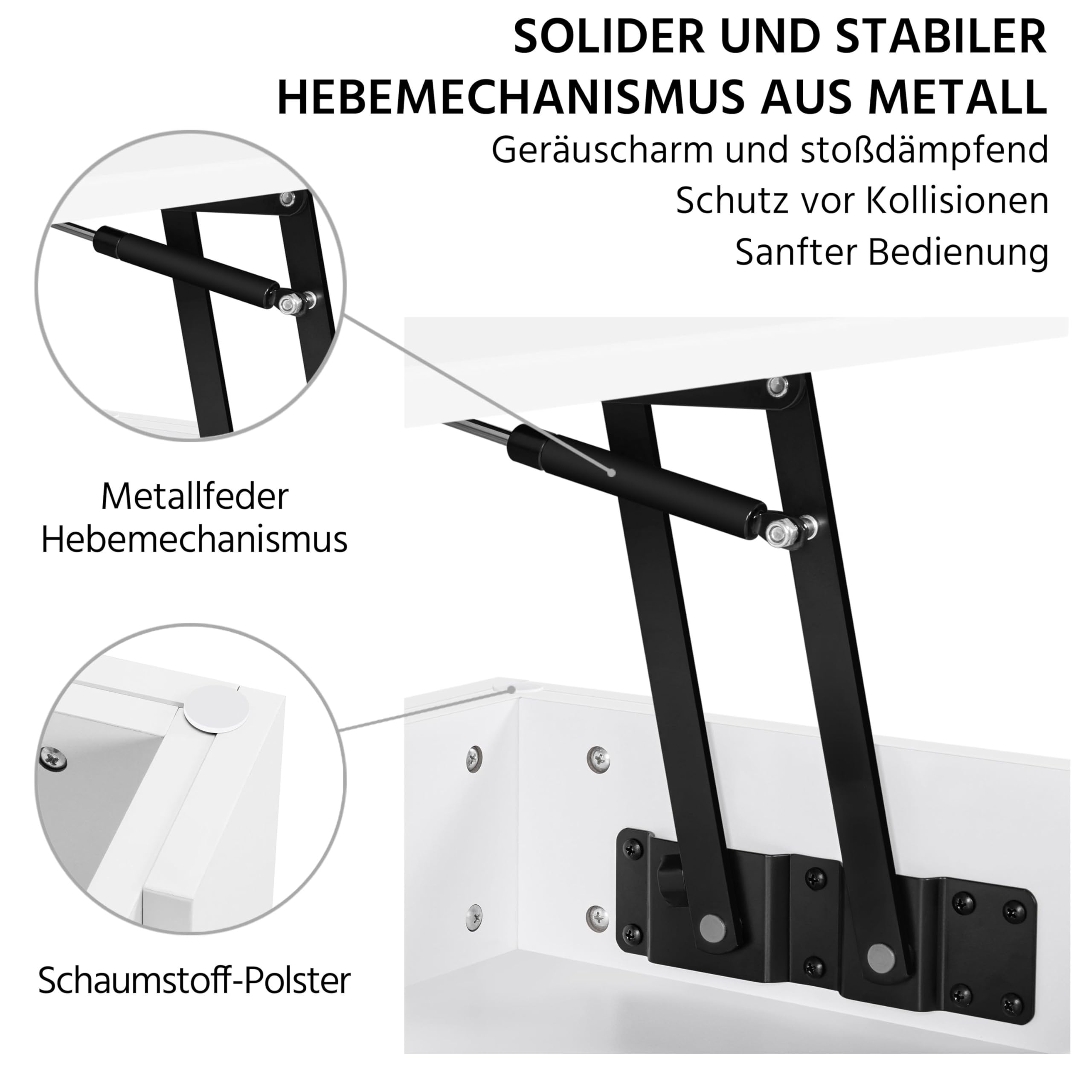 Yaheetech Couchtisch mit Höhenverstellbarer Platte Kaffeetisch ausziehbarer Wohnzimmertisch Sofatisch für Wohnzimmer, Büro, weiß