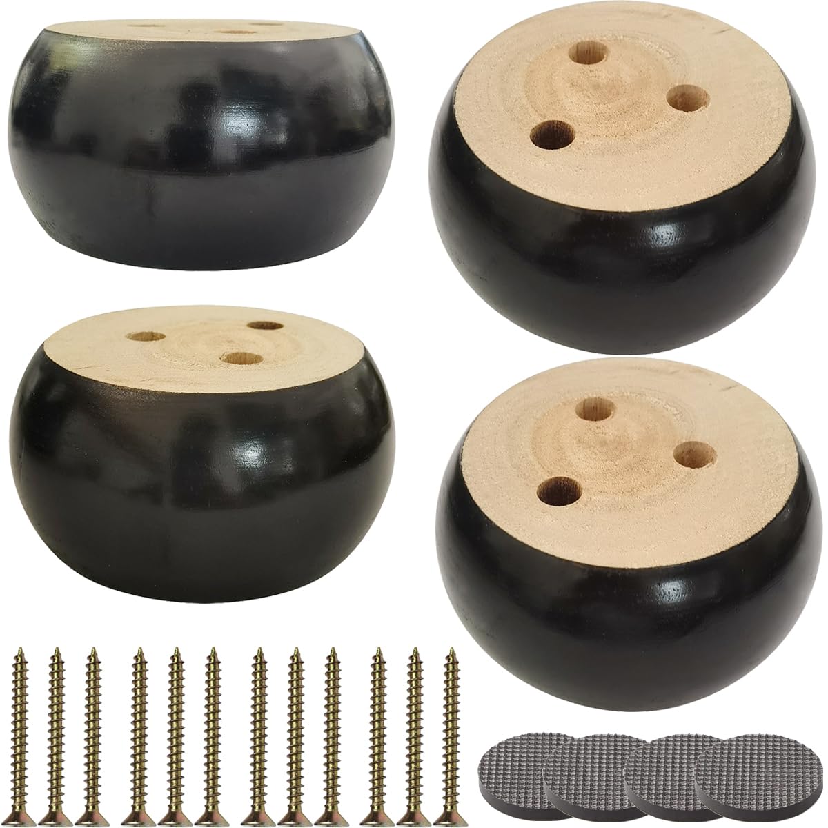 Btibpse2 Inch Wood Sofa Furniture Legs Round Black Bun Feet 2 Inch Tall Legs Replacement for Sofa/Couch/Ottoman/Loveseat/Cabinet with Screw Set of 4 (Diameter: 3.7inch, Black)