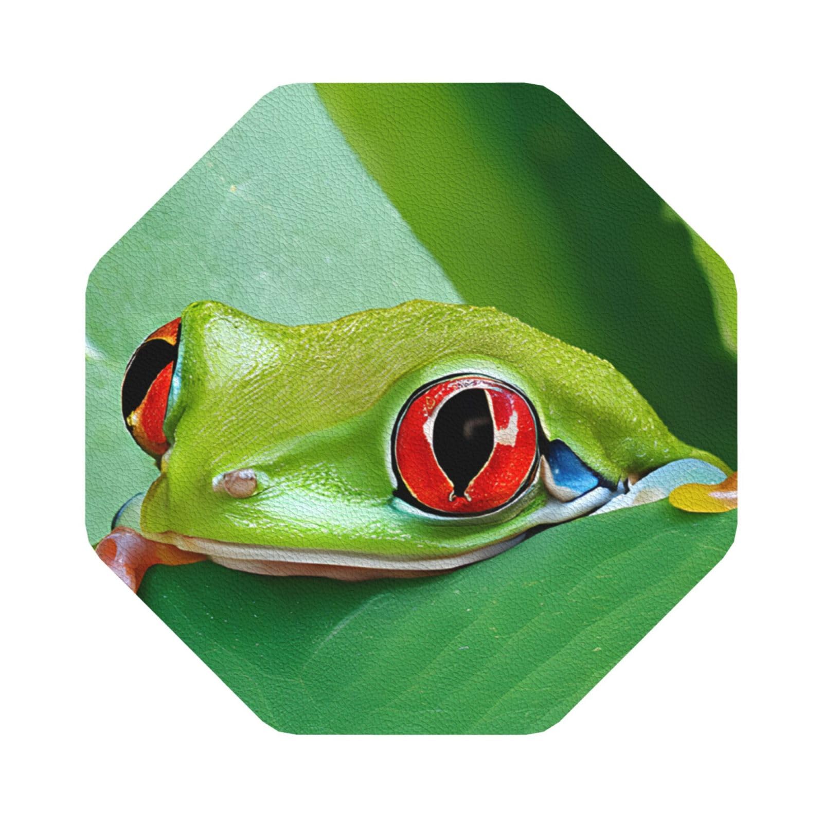 Aspoijhn Octagon (Tree Frog Baby) Leather Coaster Set Of 6 Premium Drink Coasters For Home Office Restaurant Bar