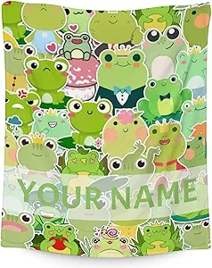 Personalized Frog Blanket Gifts with Name - 60x80 Inches Cute Throw for Girls & Boys - Colorful Soft Fuzzy Blankets for Bed, Couch & Living Room