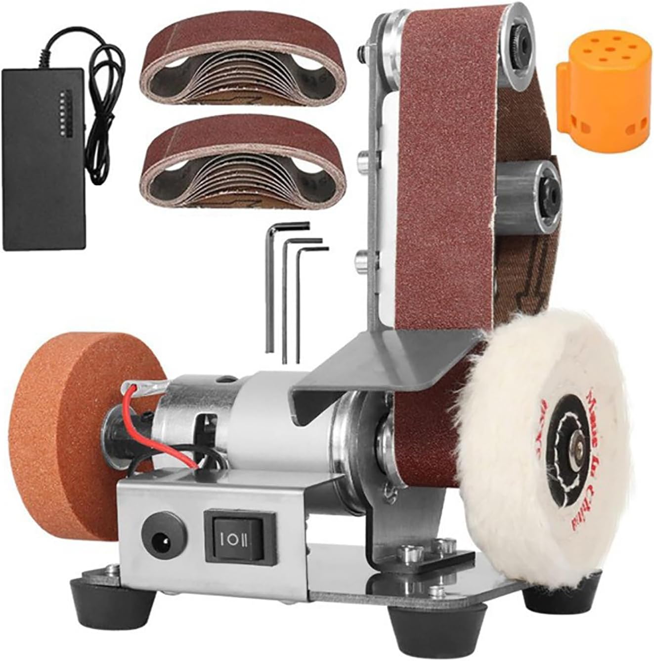Electric Bench Grinding Sander, Mini Multifunctional Sanding Machine with Grinding and Polishing Wheel, 7-speed Adjustable, Forward and Reverse Switched, for Metal, Wood, Knife Making