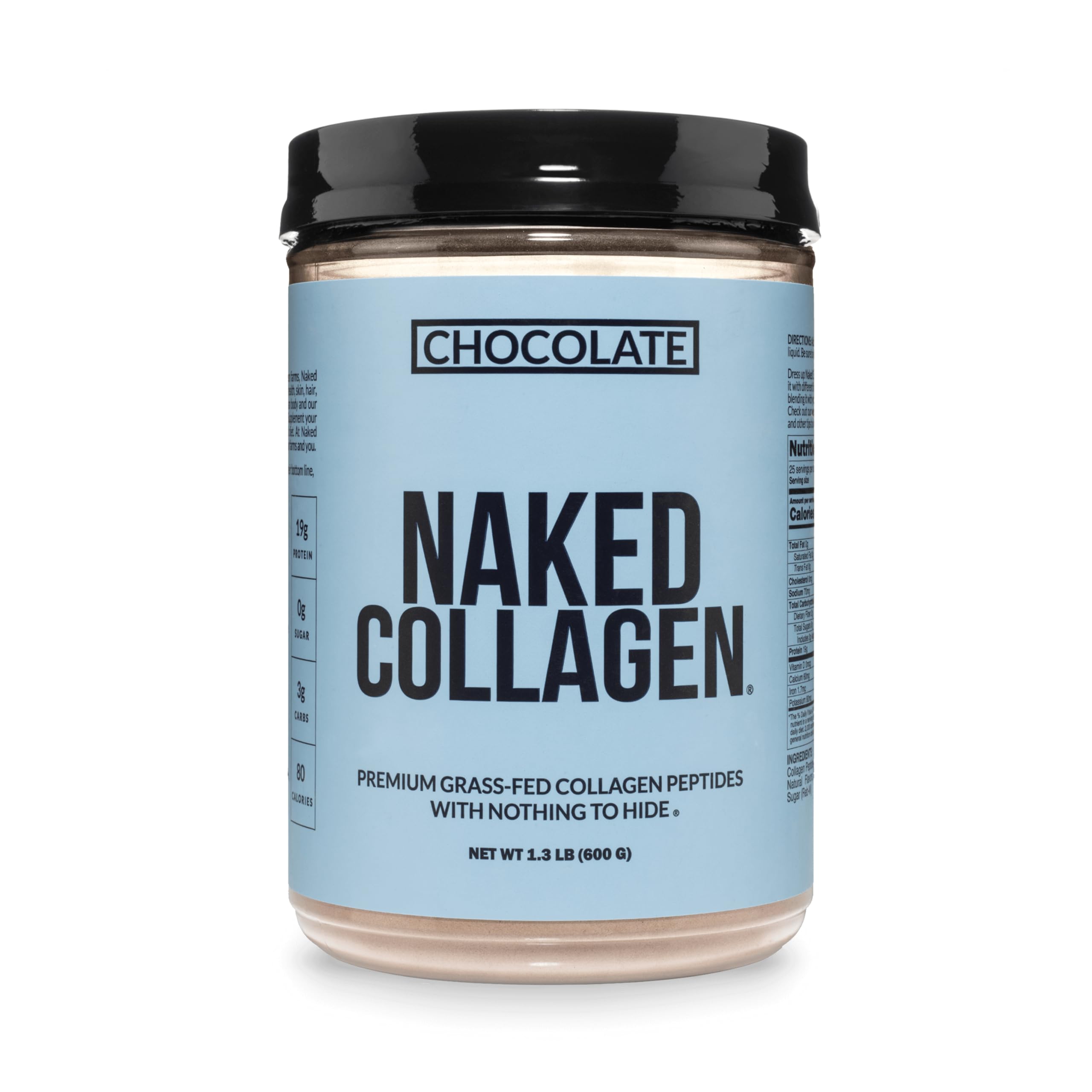 NAKED Chocolate Collagen Peptides Protein Powder, 24 Servings, Pasture-Raised, Grass-Fed Hydrolyzed Collagen Supplement, Paleo Friendly, Non-GMO, Keto, Gluten Free, 20oz Chocolate 25 Servings (Pack of 1)
