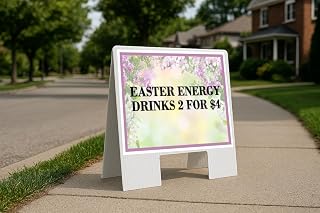 Easter Energy Drinks 2 For $4 Spring Flowers Purple Lilac A-Frame Double Sided 23x23 in. sign