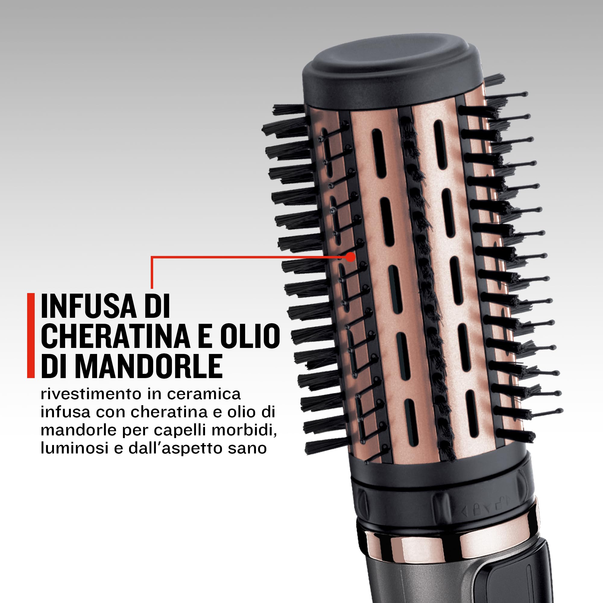 Remington Spazzola rotante per capelli, Asciugacapelli, 1000 W, Setole Morbide (40/50 mm), 2 Velocità e Temp, Rivestimento in Ceramica con Cheratina e Olio di Mandorle, Keratin Protect AS8811