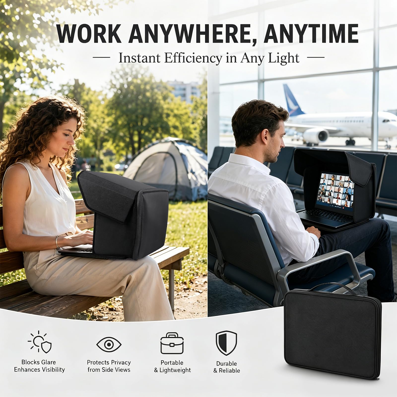 DASIAUTOEM Universal Laptop Sonnenschutz, Klappbare 2-in-1 Laptoptasche, Sonnenschutz Blendschutz UV-Schutz für Outdoor Arbeit mit Rutschfesten Clips Kompatibel mit für 12-16 Zoll Laptop (12-14in)