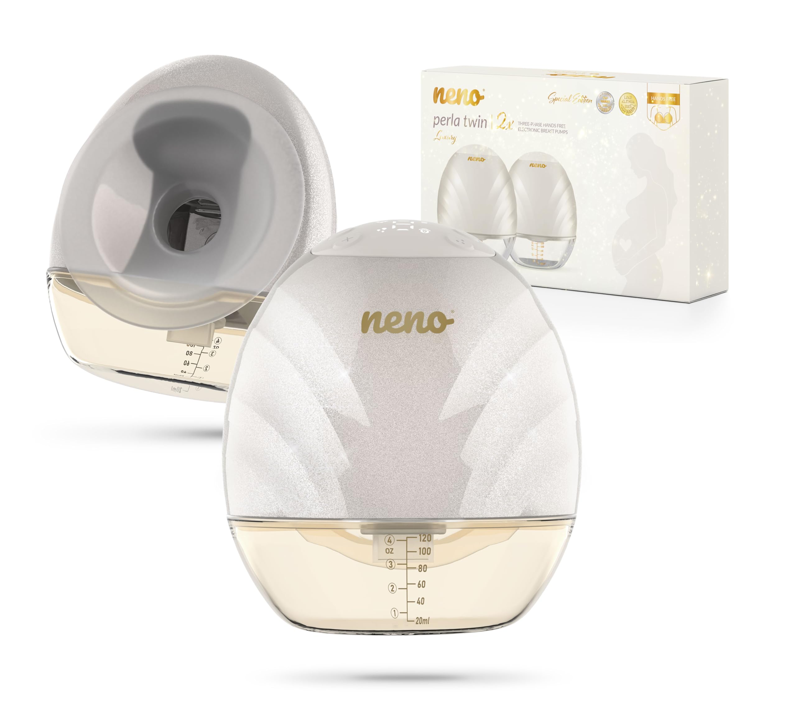 NENO Perla Twin Milchpumpe Elektrisch - Dreiphasen Elektrische Milch Pumpe Freihändig - Leiser und Diskreter Betrieb - 9 Saugstufen - BPA-frei – LED-Anzeige - Schnelles USB-C-Laden
