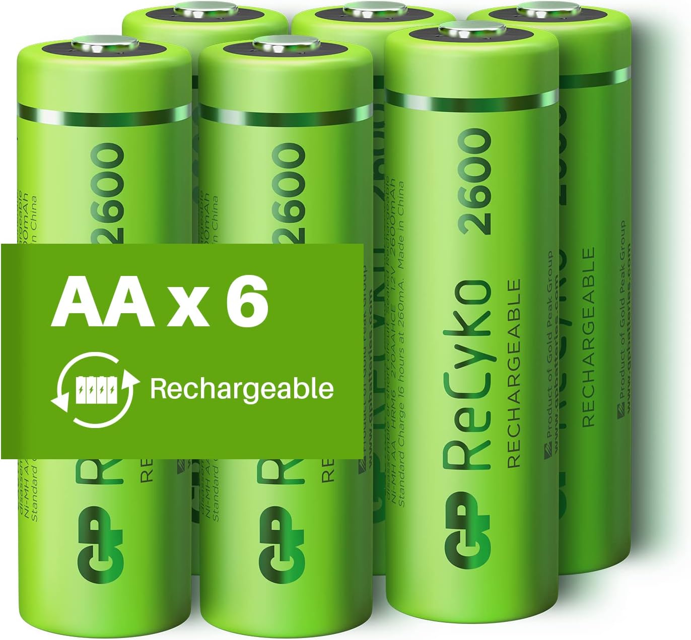 Piles Rechargeables AA Lot de 6 Piles GP Recyko Batteries AA LR6 Rechargeables 2600 mAh