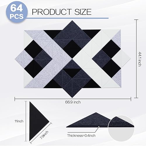 Miniatura 4 de Paquete de 64 paneles acústicos triangulares autoadhesivos, paneles absorbentes de sonido de 63 x 31.5 pulgadas, paneles de pared insonorizados de