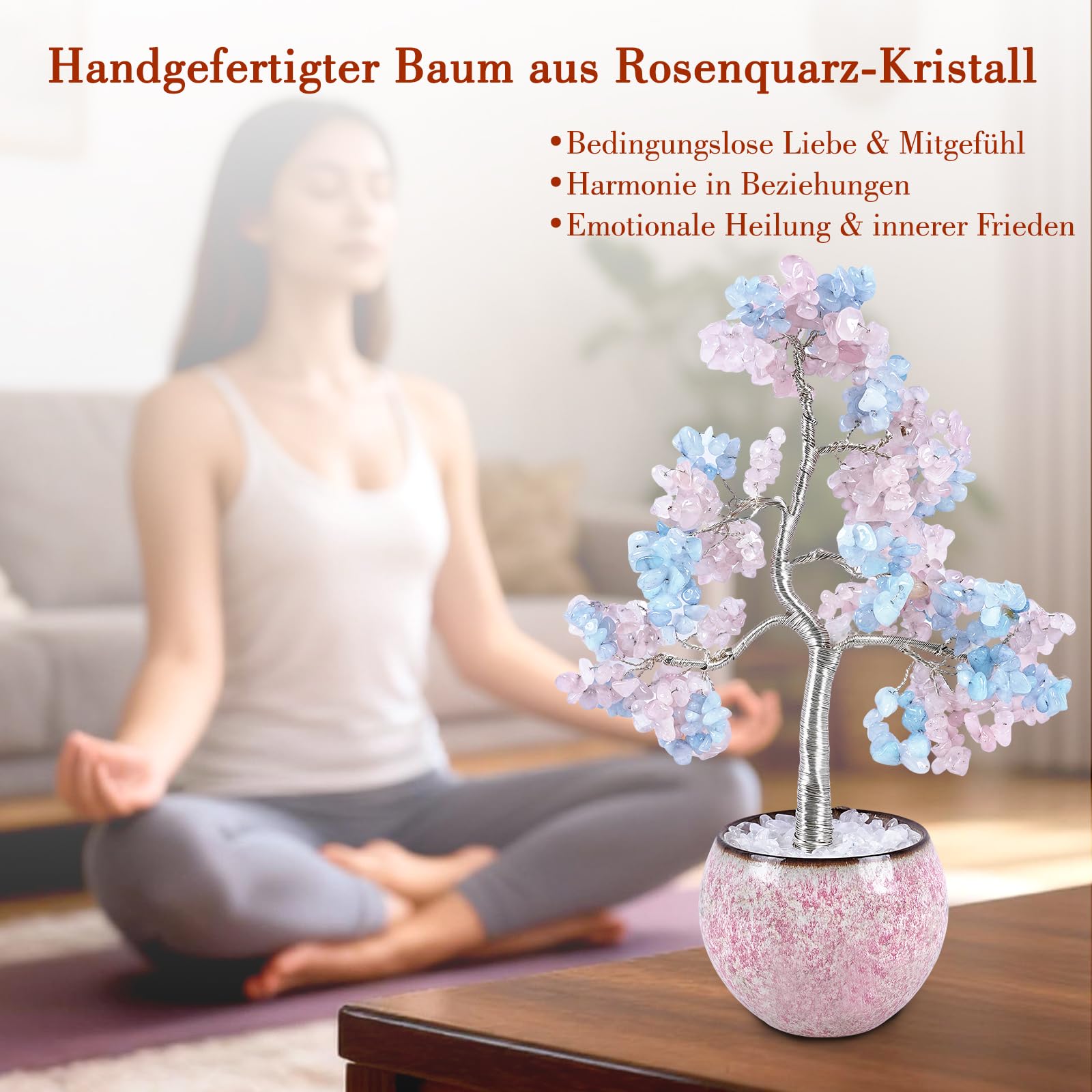 Blau Bonsai Baum Größe 24 Zentimeter - Feng Shui für Wohlstand & Glück, Spirituelles Geschenk für Frauen zu Geburtstagen und Raumdekoration