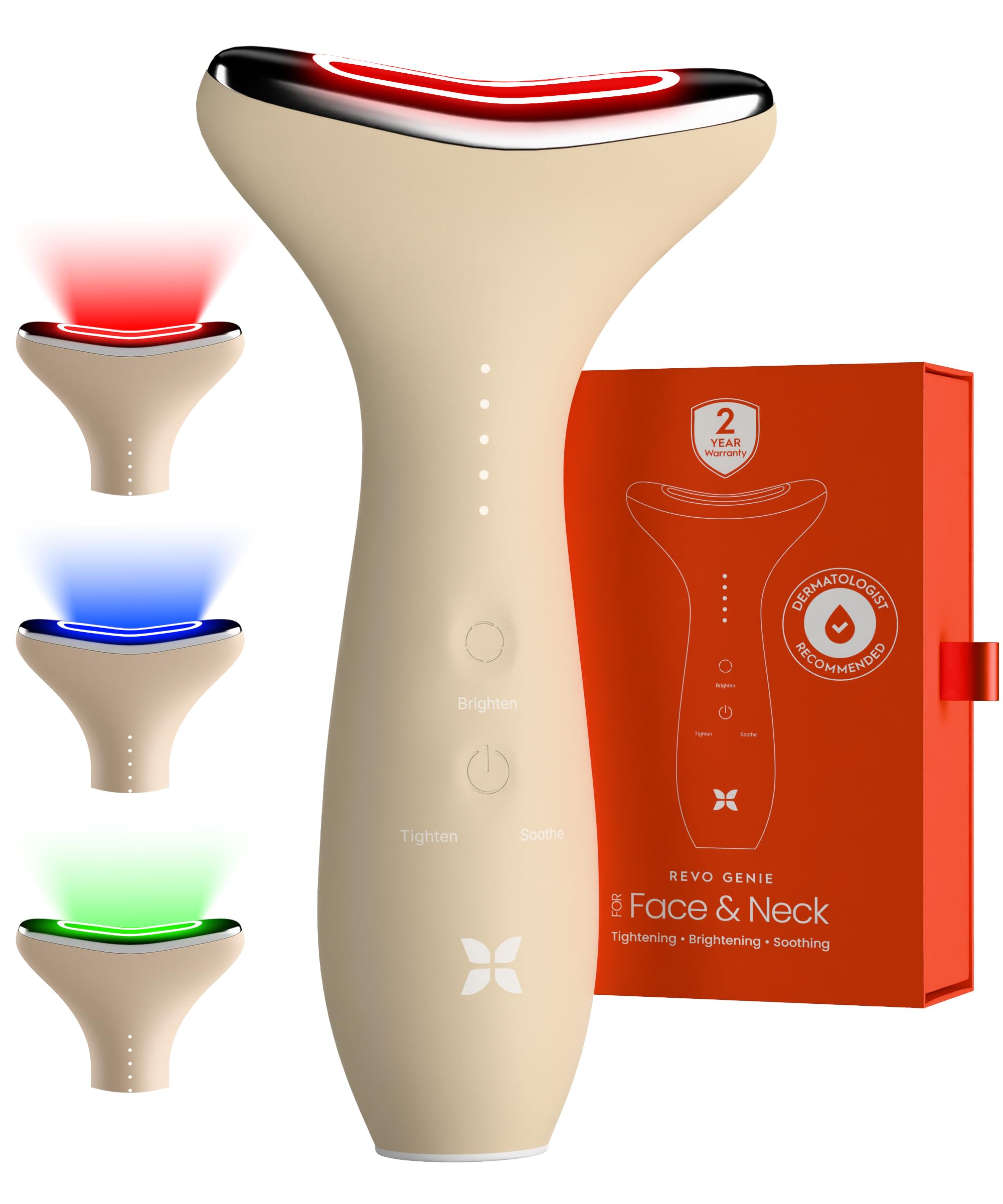 REVO Genie Facial Massager for Face and Neck, LED Beauty Device with Heat and Vibration, Depuffing Sculpting Tool with Red Blue Green Light Modes for Skincare Routine