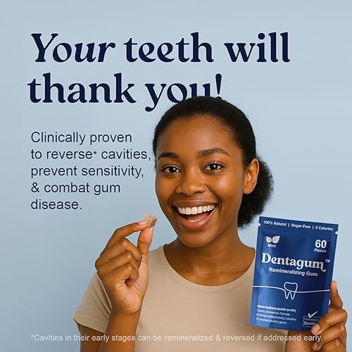 Miniatura 3 de Dentagum Goma de mascar remineralizante con nano-hidroxiapatita y xilitol - Goma de mascar sin azúcar para reparación de esmalte, protección de
