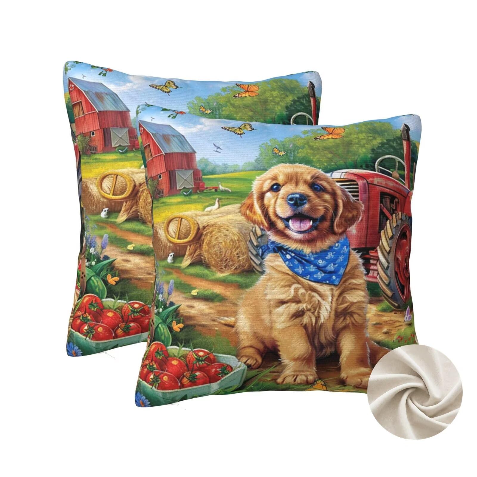 Housses de coussin 70x70 cm lot de 2 motif tracteurs et chien pour canapé lit
