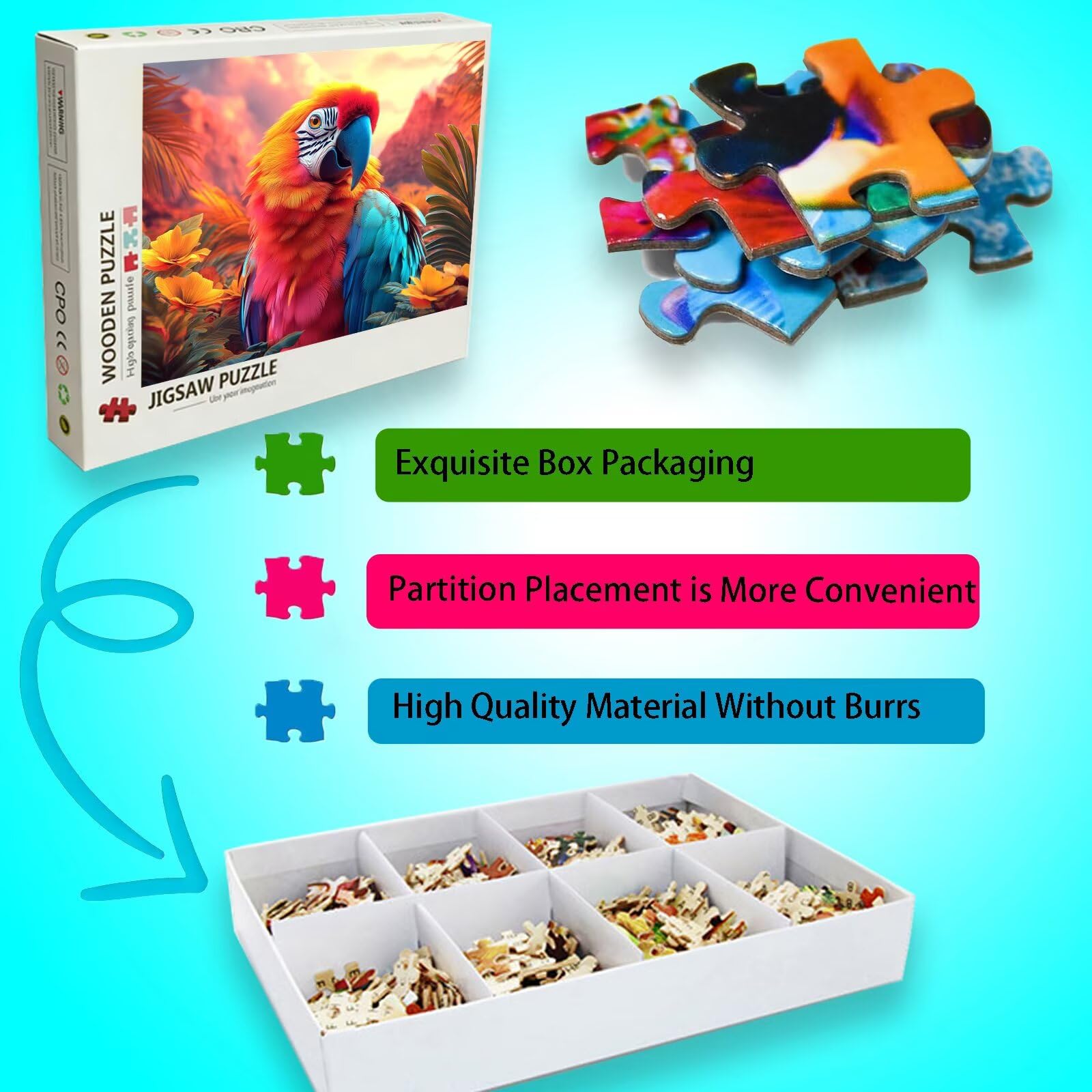 Puzzle 2000 Teile Tier, Holzpuzzle Erwachsene, Klassisches Lernspiel Puzzle Papagei, Groß Impossible Jigsaw Puzzles, Wunderschönes Deko Puzzes und Geschenke, Bastelset Erwachsene 99.5 X 70.5cm 8p-99