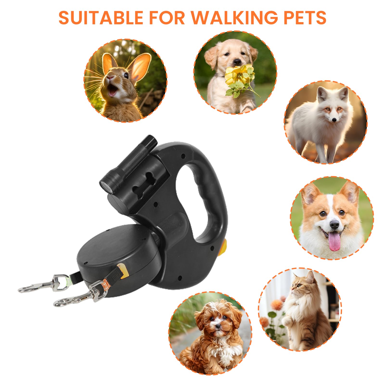 Correa Retráctil Doble para Perro, Correa para Perros con Luz, Correa para Perros De 3 Metros, Correa Extensible con Cómodo Mango Ergonómico, Correa Extensible para Dos Perros