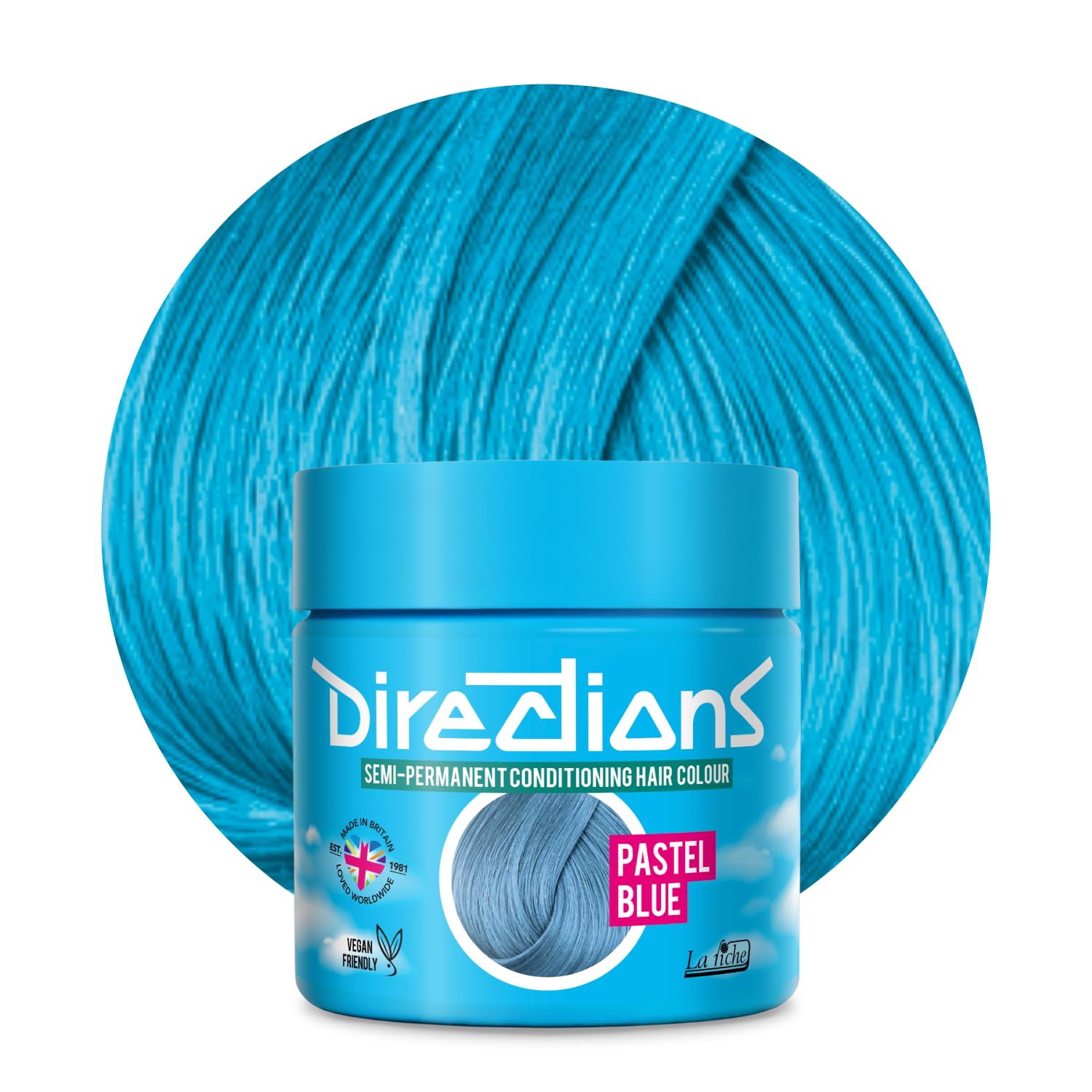 Directions Vivid Pastel Blue Semi Permanent Hair Dye 100ml, Vegan Deep-Conditioning Formula, Soft Pastel Shade - 1 Pack