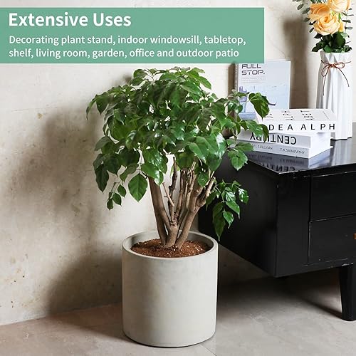 Miniatura 3 de Mozing Macetas de cemento para interiores, maceta de concreto de 12 pulgadas para plantar, maceta moderna de arcilla de piedra con orificio de